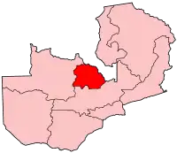 Harta provinciei Copperbelt în cadrul Zambiei