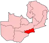 Harta provinciei Lusaka în cadrul Zambiei