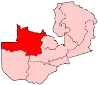 Harta provinciei de Nord-Vest în cadrul Zambiei