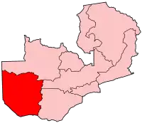 Harta provinciei de Vest în cadrul Zambiei