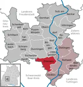 Poziția  Zimmern ob Rottweil pe harta districtului Rottweil