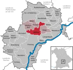 Poziția  Zolling pe harta districtului Freising