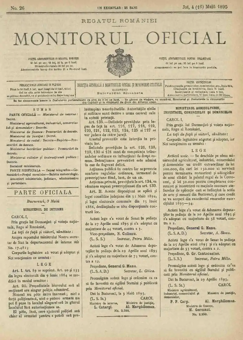 Monitorul Oficial al României 1895-05-04, nr. 026