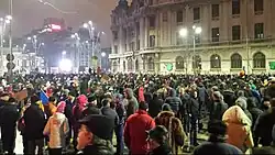 Protestatari în marș spre Piața Victoriei din București la 29 ianuarie 2017