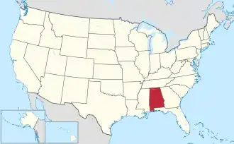 Poziția localității Alabama