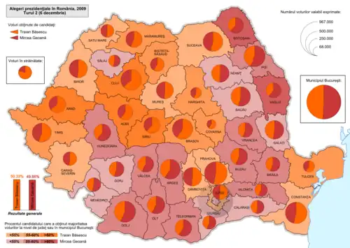 Distribuția geografică a voturilor pe județe (turul doi)