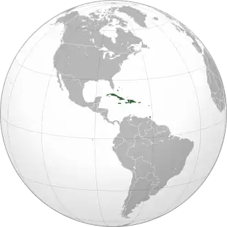 Poziția regiunii Indiile Occidentale