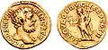 Aureus emis în 194, sub Clodius Albinus (193-195), 7,22 grame, monetăria de la Roma; avers, Clodius Albinus ca Caesar, bust cu capul gol, spre dreapta, draperie ușoară pe umărul stâng, D CLOD SEPT AL-BIN CAES; revers, SAECVLO FRVGIFERO COS II