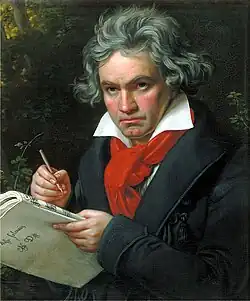 Beethoven, în anii 1820, purtând o cravată enormă