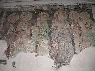 Cele mai timpurii picturi murale ale bisericii se află în absida de sud şi au fost realizate la sfârşitul secolului al XIV-lea