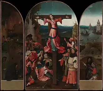 Martirul răstignit (Sfânta Iulia) de artistul olandez Hieronymus Bosch. Sfânta Iulia poartă roșu, culoarea tradițională a martirilor creștini.