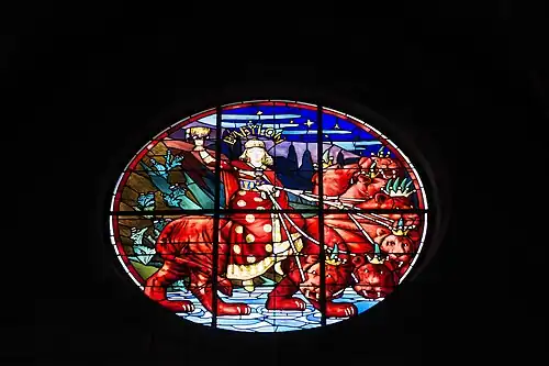 Marea prostituată a Babilonului călărind monstrul cu șapte capete.