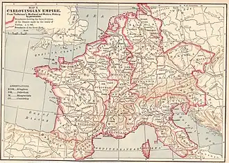 Imperiul Francilor după tratatul de la Verdun.