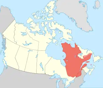 Amplasarea Quebecului față de Canada