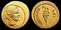 Aureus bătut în anul 42 î.Hr., sub senatorul Gaius Cassius Longinus, 8,04 grame, monetăria Sardis (?); Avers: C[aius]. CASSI[us] IMP, cap laureat spre dreapta, Libertas / revers: stânga M SERVILIVS, dreapta LEG, central, aplustre, fiecare ramură se termină cu o floare.