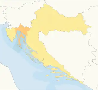 Harta cantonului Primorje-Gorski Kotar în cadrul Croației