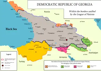 Harta RD Georgia între noiembrie 1918 și mai 1920.