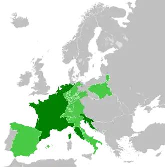 Primul Imperiu Francez în 1812 
&nbsp;&nbsp;&nbsp;&nbsp;&nbsp;Imperiul Francez
&nbsp;&nbsp;&nbsp;&nbsp;&nbsp;State satelite