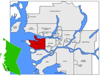 Poziția localității Vancouver