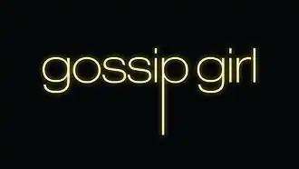 the words "gossip girl" written in yellow on a black background. The letters are lowercase and the letter 'p' has an elongated tail