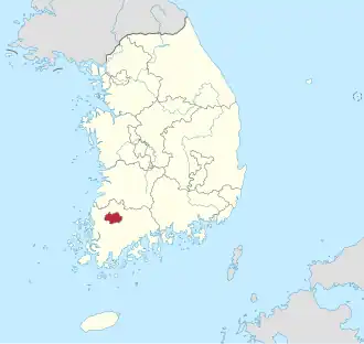 Poziția localității Gwangju