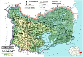 Harta României cu județul Tulcea indicat