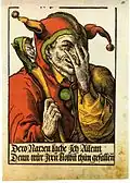 Woodcut of a jester, by Heinrich Vogtherr the Younger, c. 1540