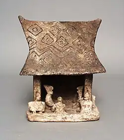 Miniatură de ceramică a unei case, probabil 200 î.Hr., Muzeul de Artă al Comitatului Los Angeles