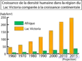 Creşterea densităţii populaţiei în jurul Lacului Victoria comparativ cu creşterea densităţii pe întreg continentul african