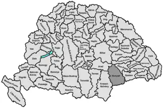 Hartă de poziționare pentru Comitatul Hunedoara (Hunyad)