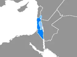 &nbsp;&nbsp;&nbsp;&nbsp;&nbsp;regiuni unde ebraica este limba majorității (Israel) &nbsp;&nbsp;&nbsp;&nbsp;&nbsp;regiuni unde ebraica este limba unei minorități semnificative (Cisiordania și Înălțimile Golan)
