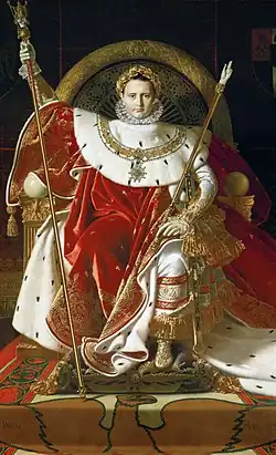Napoleon I pe Tronul Său Imperial; de Jean Auguste Dominique Ingres; 1806; ulei pe pânză; 2,62 x 1,62 m; Muzeul Armatei (Paris)