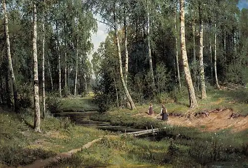 Pârâu într-o pădure de mesteacăn de Ivan Șișkin, 1883