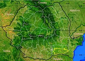 Harta României cu județul Călărași indicat