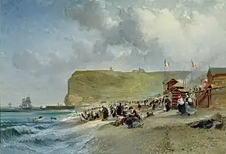 Jules Noël Crinolines sur la plage, Fécamp (1871, musée des Pêcheries, Fécamp).