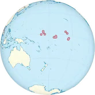 Amplasarea insulelor Republicii Kiribati (roșu) în Oceanul Pacific