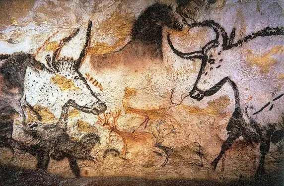 Picturi rupestre în Peștera din Lascaux (Montignac, Dordogne, Franța)