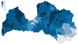 Utilizarea limbii letone ca limbă primară în 2011