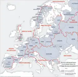 Carte des bassins hydrographiques d’Europe.