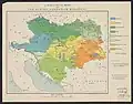 Germanii din arealul etno-lingvistic românesc din fosta Austro-Ungarie în anii 1910, marcați în albastru pe această hartă etnică.