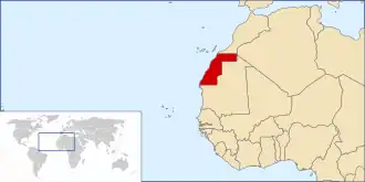 Amplasarea Saharei Occidentale (roșu) în Africa Occidentală