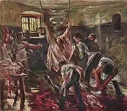 În Abator; de Lovis Corinth; 1893; ulei pe pânză; 78 × 89&nbsp;cm.; Staatsgalerie Stuttgart (Germania)