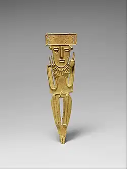 Figurină-placă masculină muiscan (tunjo); secolul al X-lea-mijlocul celui de-al XVI-lea; aur; înălțime: 14,9&nbsp;cm; Muzeul Metropolitan de Artă