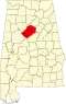 Harta statului Alabama indicând comitatul Jefferson