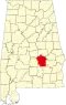 Harta statului Alabama indicând comitatul Montgomery