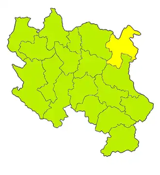 Harta districtului Bor  în regiunea Serbia Centrală