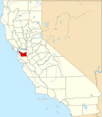 Harta statului California indicând comitatul Alameda