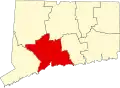 Harta statului Connecticut indicând comitatul New Haven