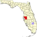 Harta statului Florida indicând comitatul Hillsborough