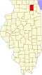 Harta statului Illinois indicând comitatul Kane